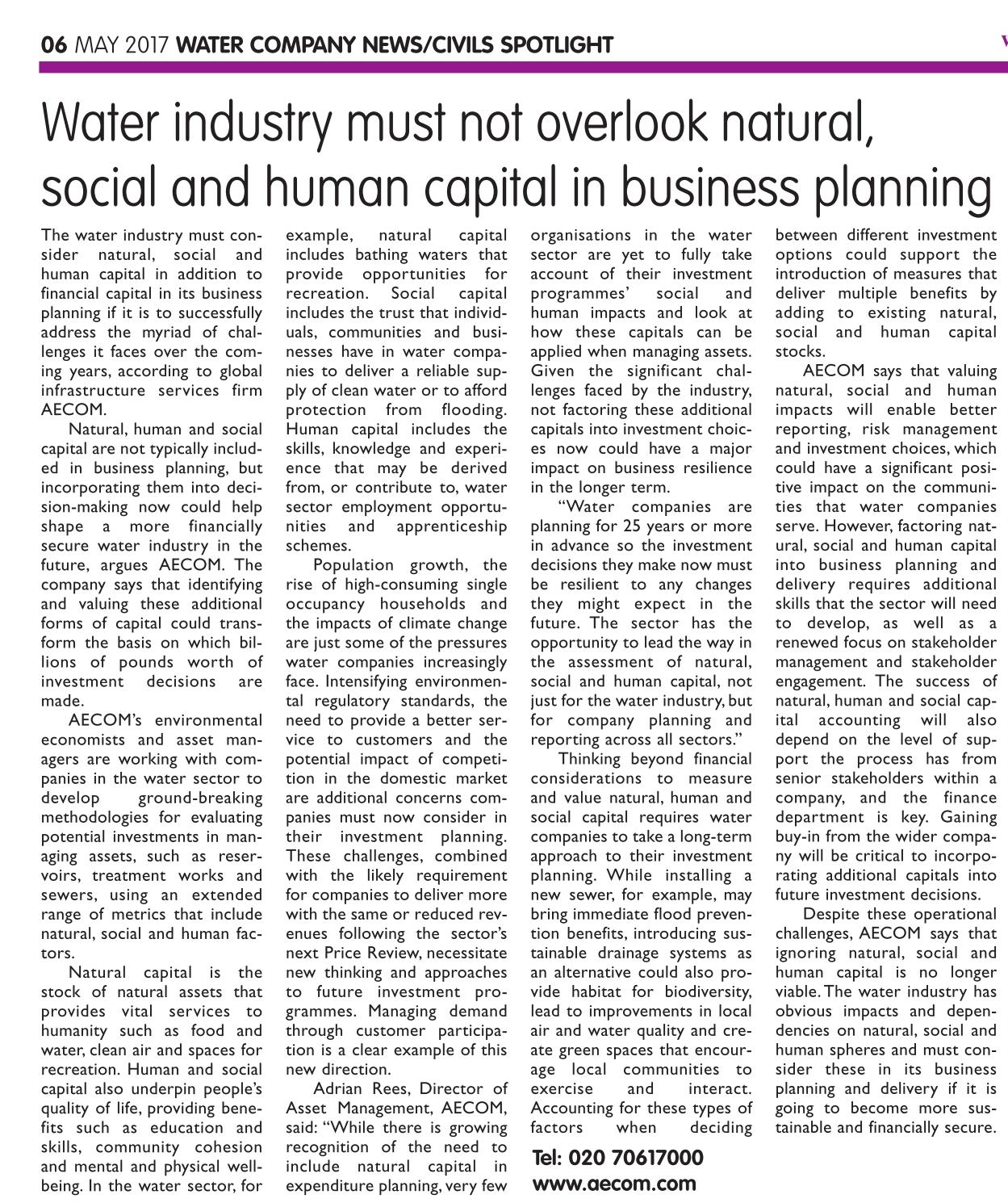 Water industry must not overlook natural social and human capital in business planning